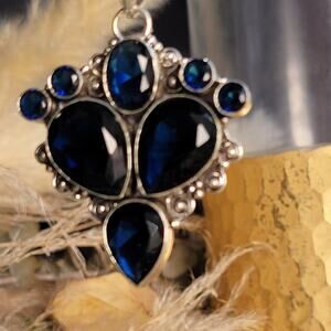 Deep Blue Sapphire and Sterling Silver Cross Pendant – Regal Elegance